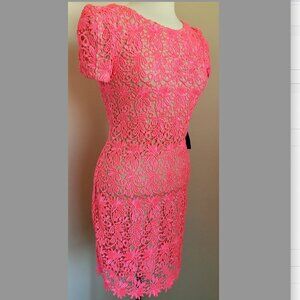 NWT Rubber Ducky Neon Pink Lace Mini Dress short sleeve size S